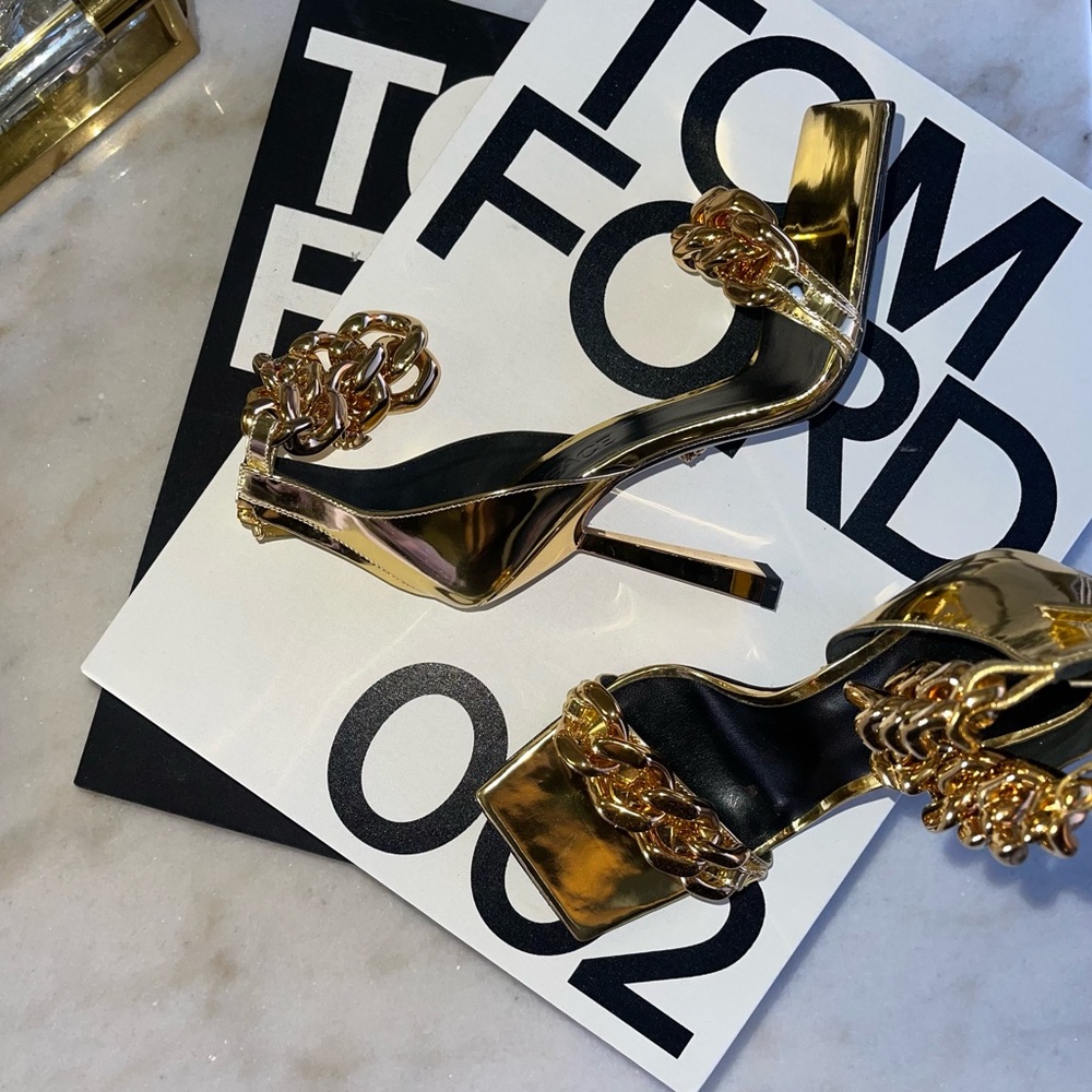 Versace Gold Medusa Chain Leather Sandal